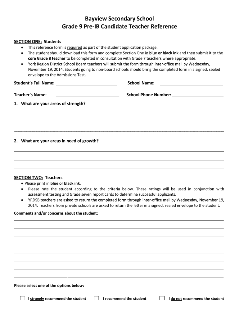 Bayview Secondary School  Form