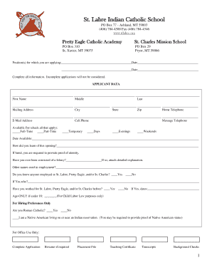 St Labre Application for Employment St Labre Indian School Stlabre  Form