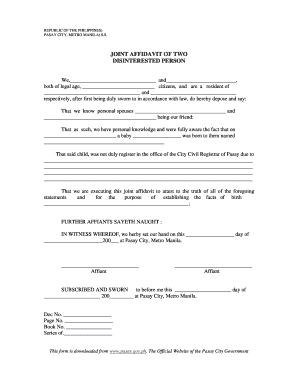 Joint Affidavit of Two Disinterested Persons Sss  Form