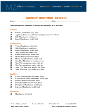 Apartment Renovation Checklist Template  Form