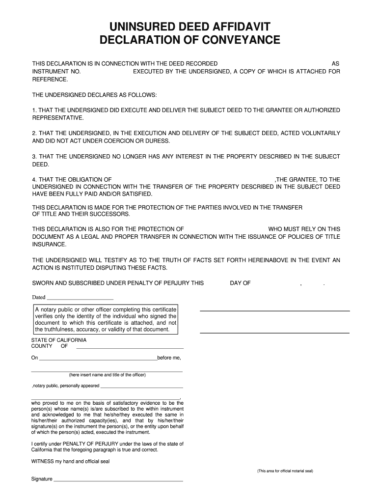 California Uninsured Affidavit  Form