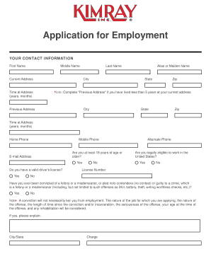 Online Application for Kimray  Form