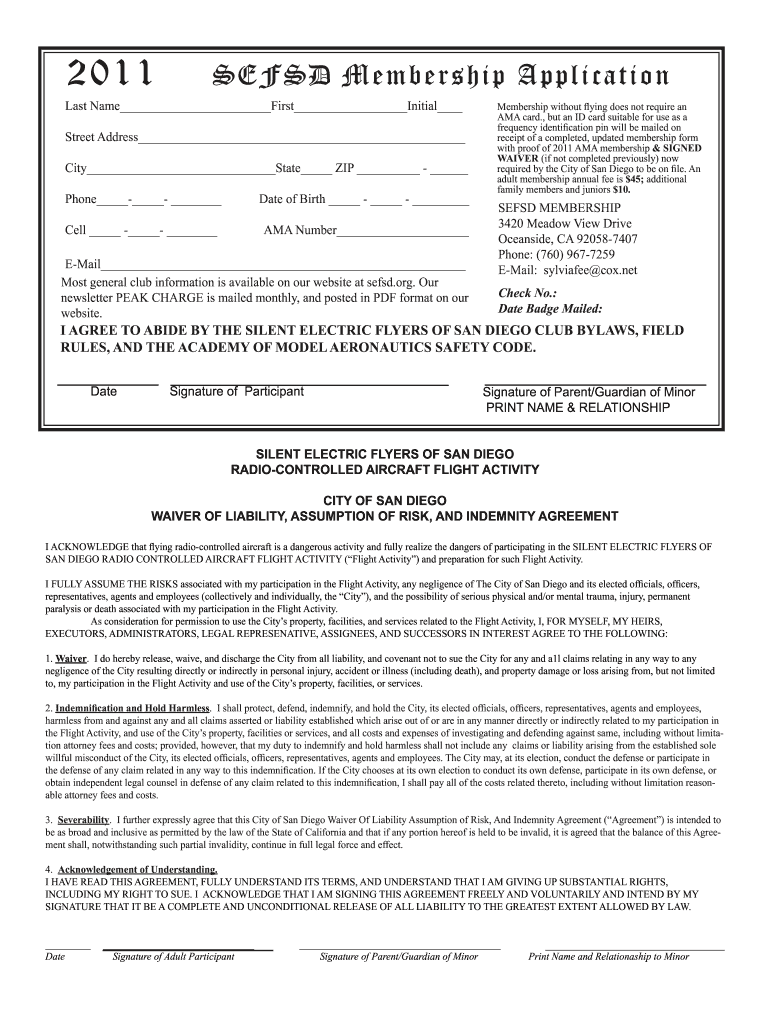  SEFSD Membership Application Silent Electric Flyers of San Diego 2011-2024