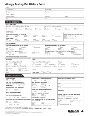 Allergy Pet History Form IDEXX Laboratories