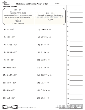Multiplying and Dividing Powers of Ten Worksheet Answer Key  Form