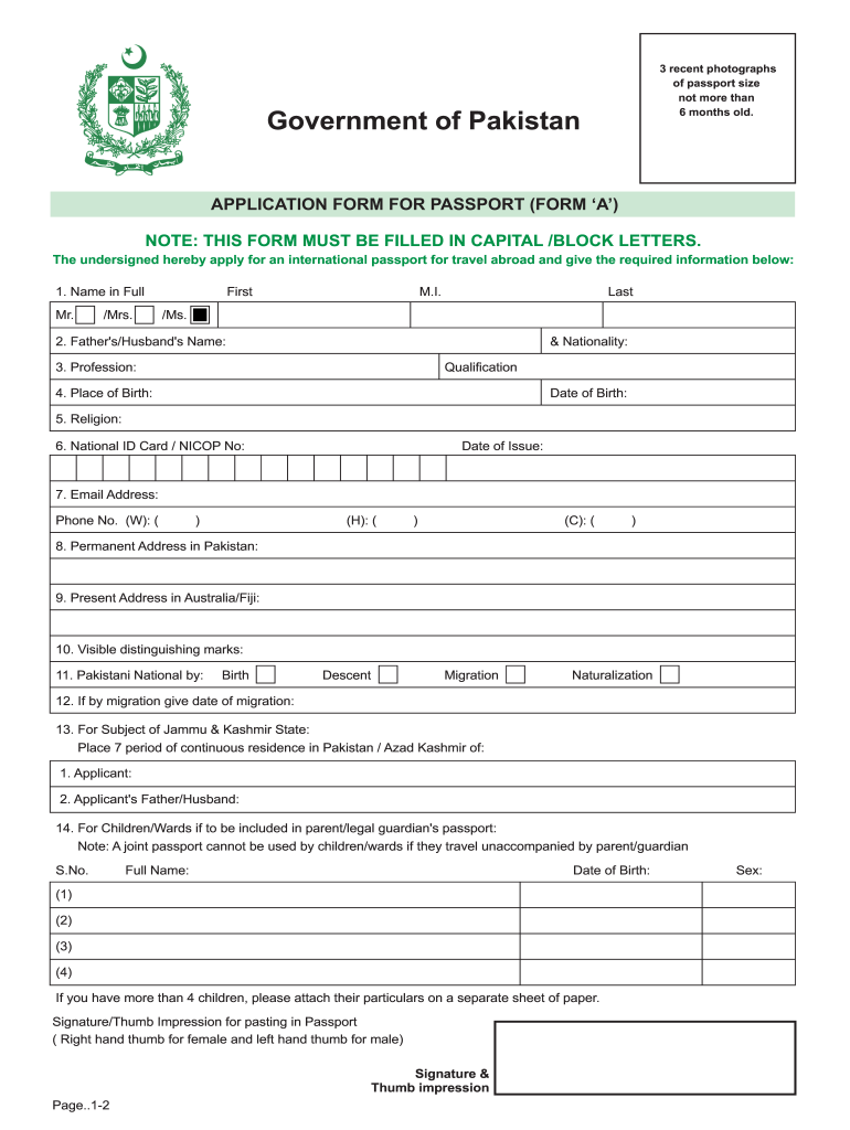 Pakistani Passport Application Form