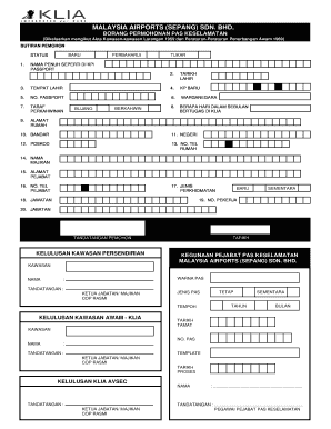 Klia Airport Security Pass  Form