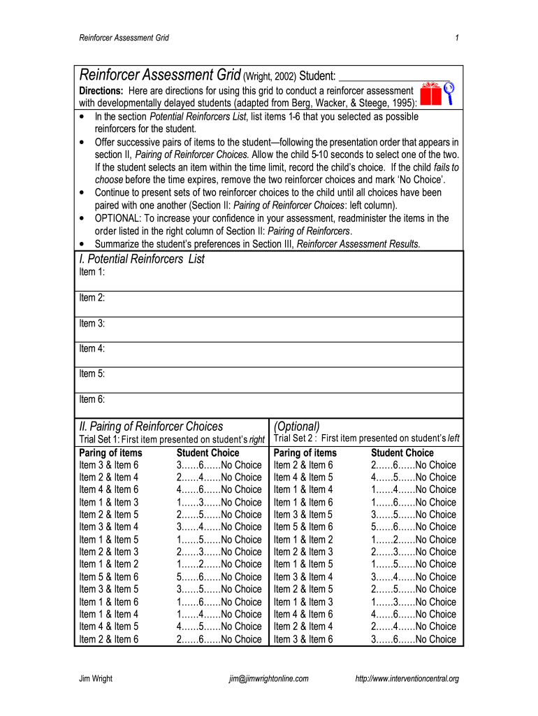  Reinforcer Assessment 2002-2024