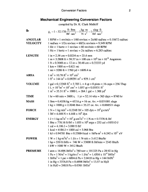 Mechanical Engineering Conversion Factors  Form