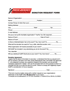 DONATION REQUEST FORM New Jersey Motorsports Park