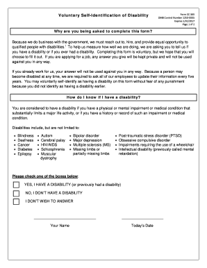 Voluntary Self Identification of Disability Form CC 305 OMB Control Number 1250 0005 Expires 131 Page 1 of 2 Why Are You Being a