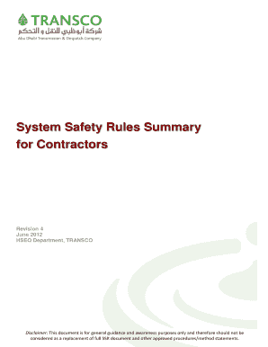 System Safety Rules Summary for Contractors TRANSCO  Form