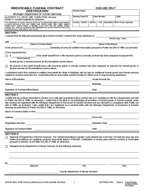 DHS 0008 A, Irrevocable Funeral Contract Certification Abbit Biz Abbit  Form