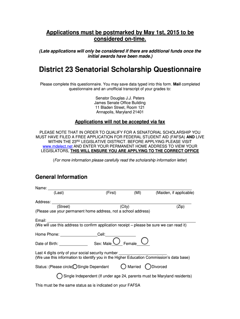 Scholarship Application  Senator Douglas JJ Peters 2015-2024