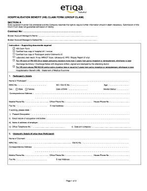 Etiqa Hospitalisation Benefit Claim Form