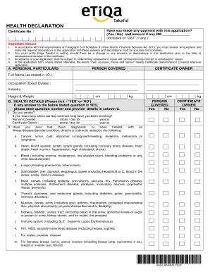 Health Declaration Form Sample