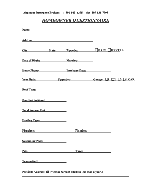 Home Owners Association Usa Rent Questionnaire  Form