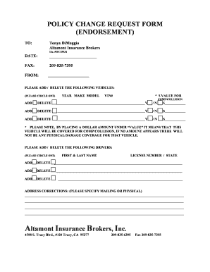 Insurance Policy Change Request Form