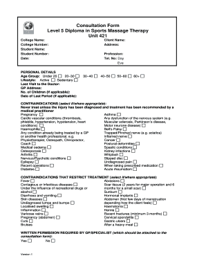 Sports Massage Consultation Form Template Uk