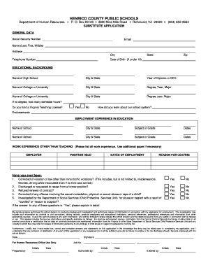 Substitute Application Henrico County Public Schools  Form