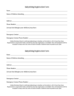 Babysitting Registration Form