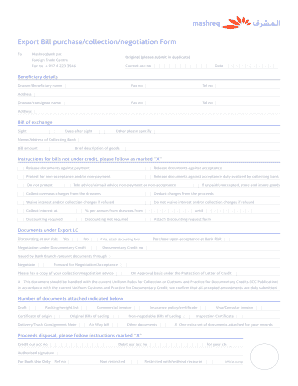 Mashreq Bank Bill of Exchange Fillable Form