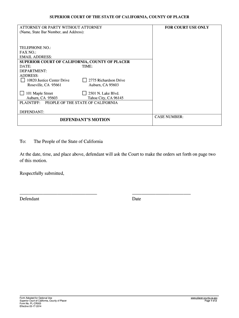 Defendants Motion County Placer  Form