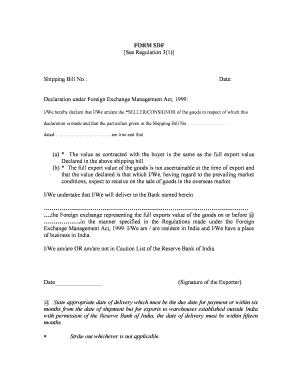 FORM SDF See Regulation 31 Shipping Bill No