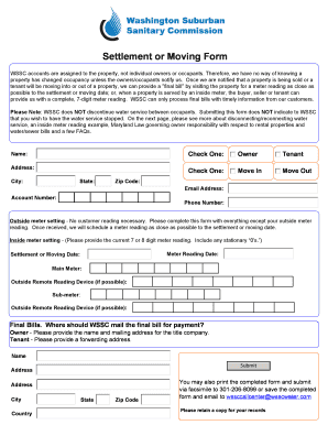 Settlement or Moving Form Washington Suburban Sanitary