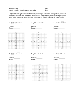 Transformations of Functions Worksheet Algebra 1 PDF