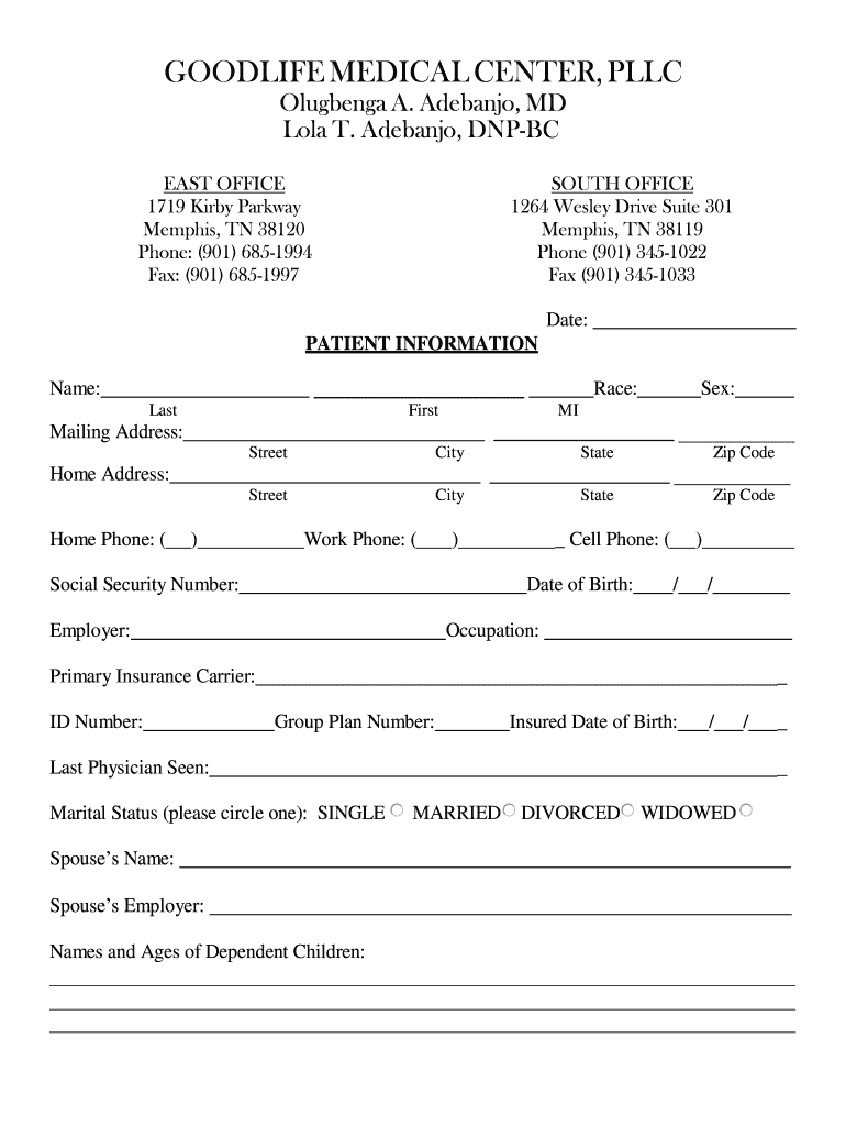 New Patient Information Form GoodLife Medical Center