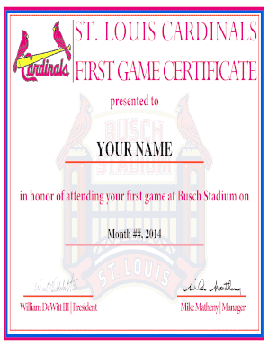 ST LOUIS CARDINALS FIRST GAME BCERTIFICATEb  Form