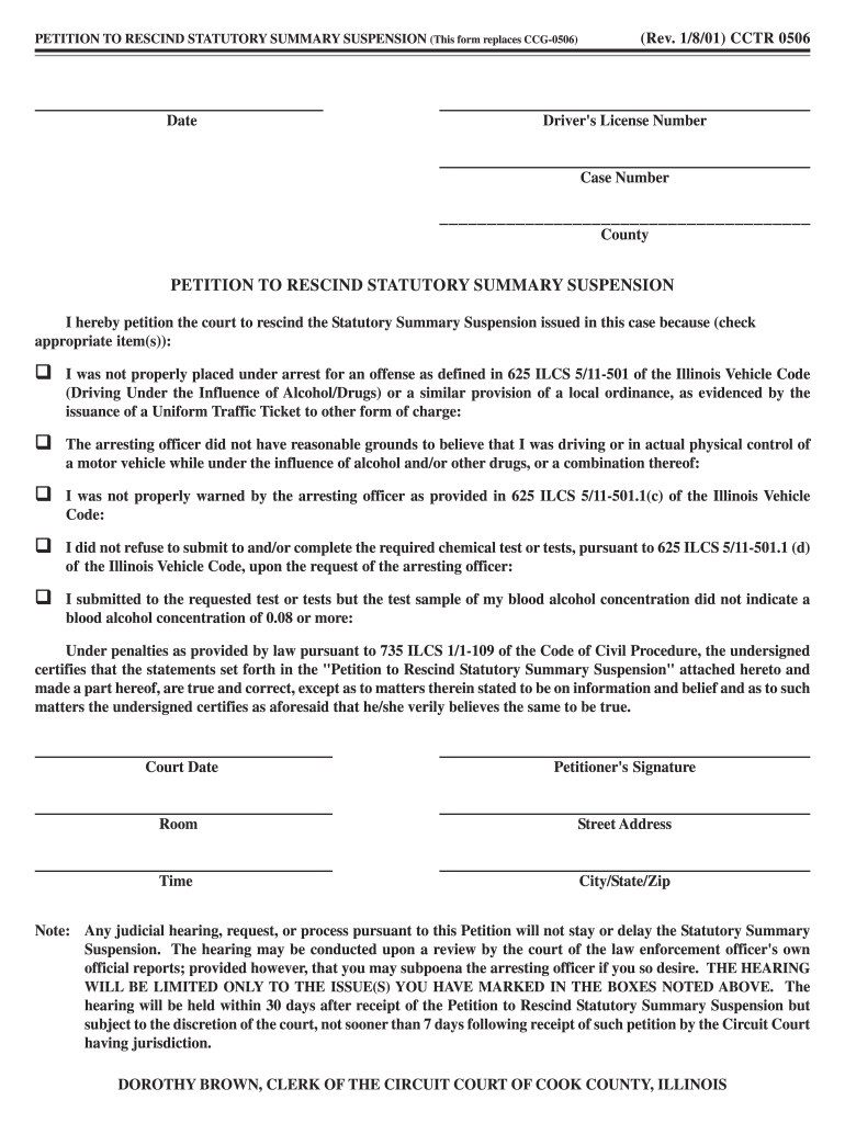 Get and Sign Illinois Statutory Summary Suspension 2001-2022 Form