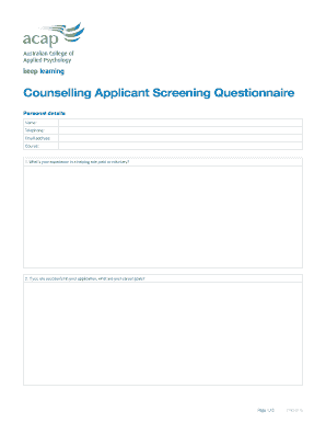 Acap Counselling Applicant Screening Questionaire  Form