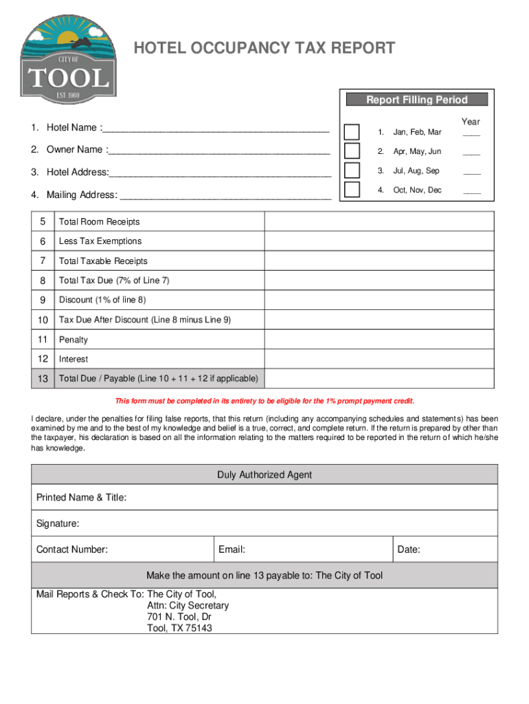 Texas Hotel Occupancy Tax Report  Form