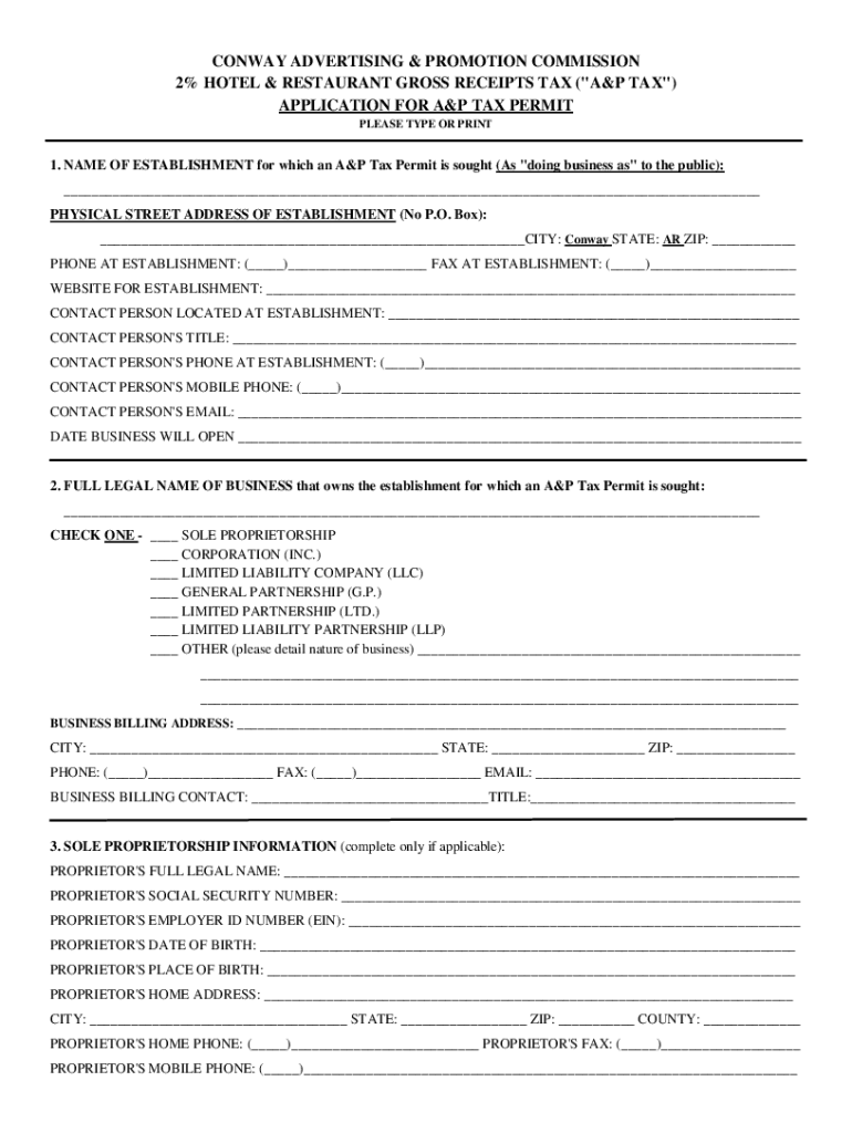 Application for A&amp;amp;P Tax Permit Conwayark Com  Form