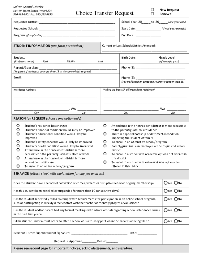 Student Services School Sultan, WA Address and Phone  Form