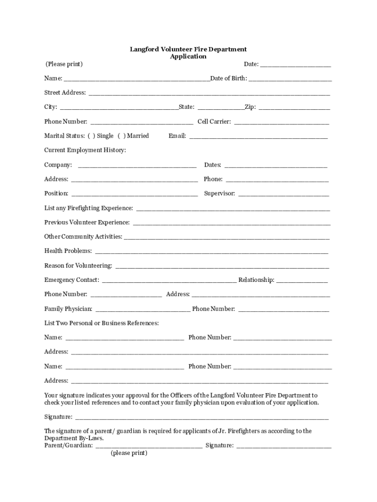 Www Ysletadelsurpueblo Orgdocumentsydsp VfdVolunteer Fire Department VFD APPLICATION for MEMBERSHIP  Form