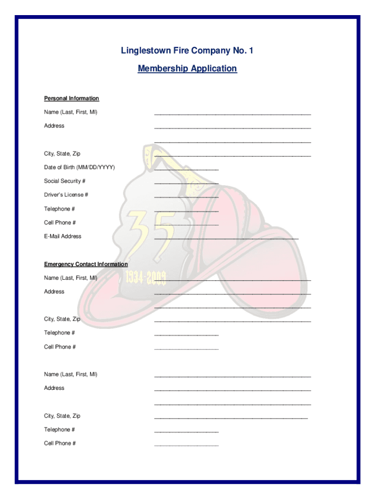 Linglestown Fire Company No 1 Membership Application  Form