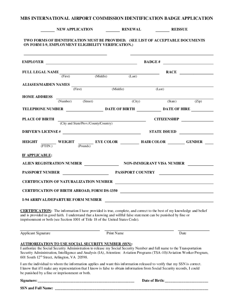 APPLICATION FORM for an AIRPORT IDENTITY BADGE PART 1 for