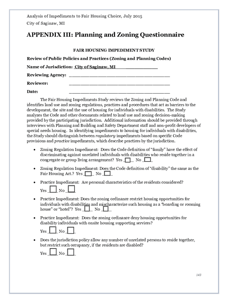 Analysis of Impediments to Fair Housing Choice City of Saginaw  Form