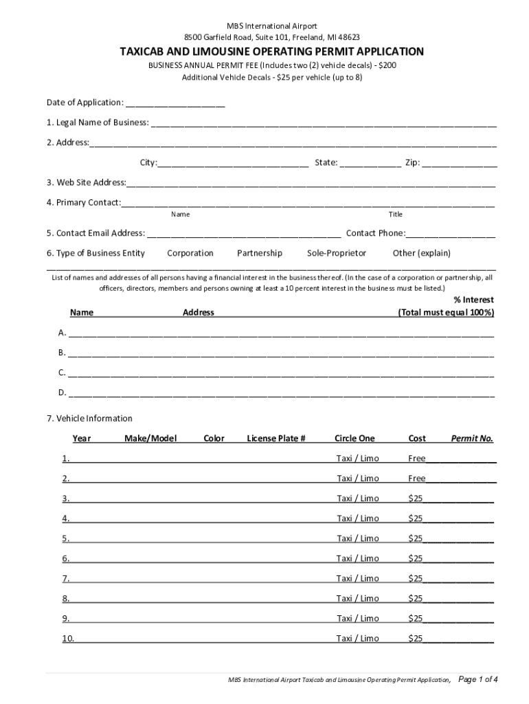 Taxicab Limousine Operating Permit Application MBS  Form