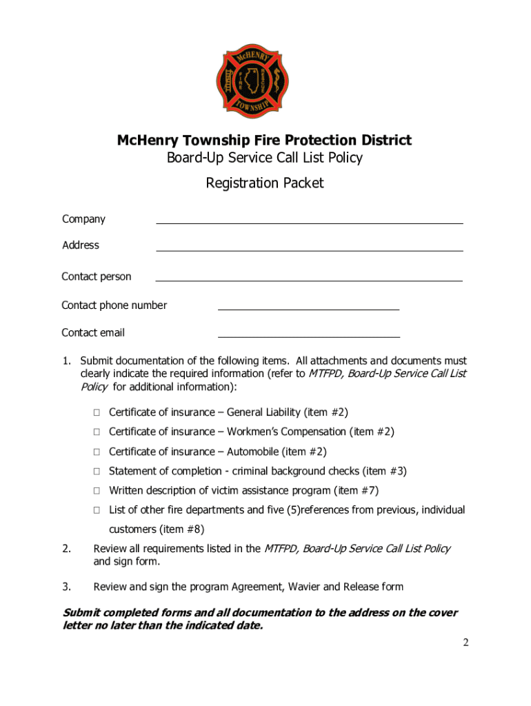 Fillable Online REQUEST for APPLICATIONS McHenry Township  Form