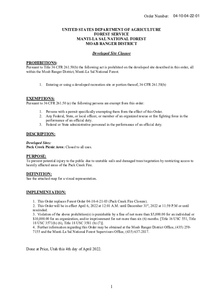 UNITED STATES DEPARTMENT of AGRICULTURE FOREST  Form