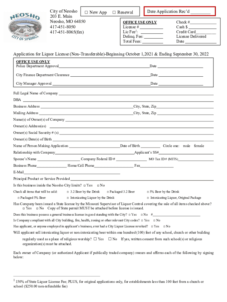 Missouri Liquor License Application  Form