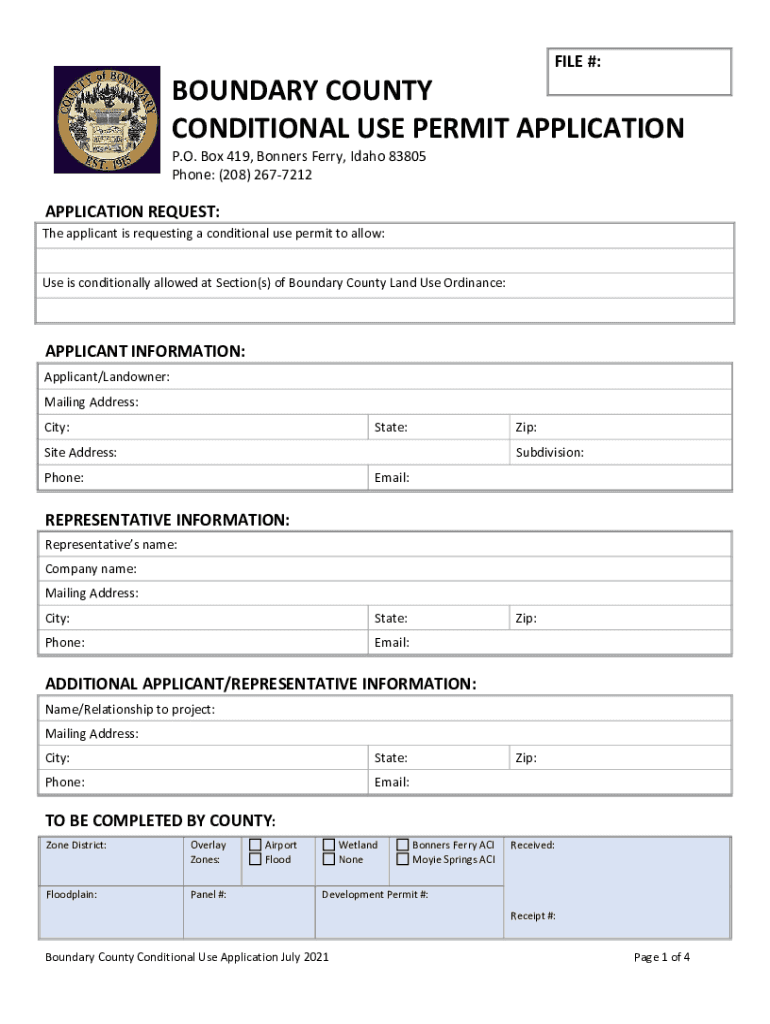 W Boundarycountyid Org Sites DefaultFILE # BOUNDARY COUNTY CONDITIONAL USE PERMIT APPLICATION  Form