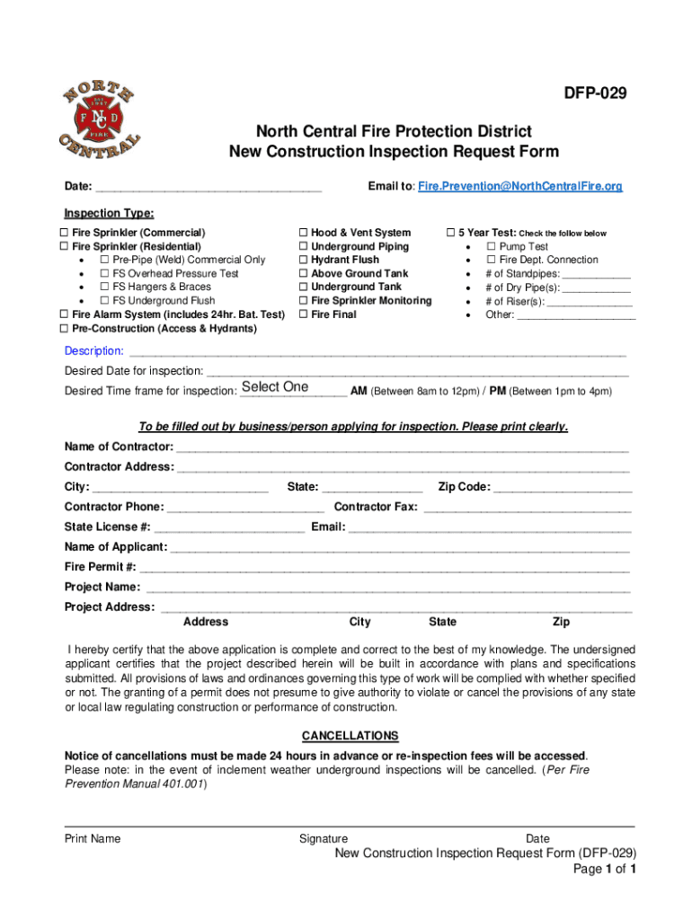 DFP 029 New Construction Inspection Request Form DFP 029 New Construction Inspection Request Form