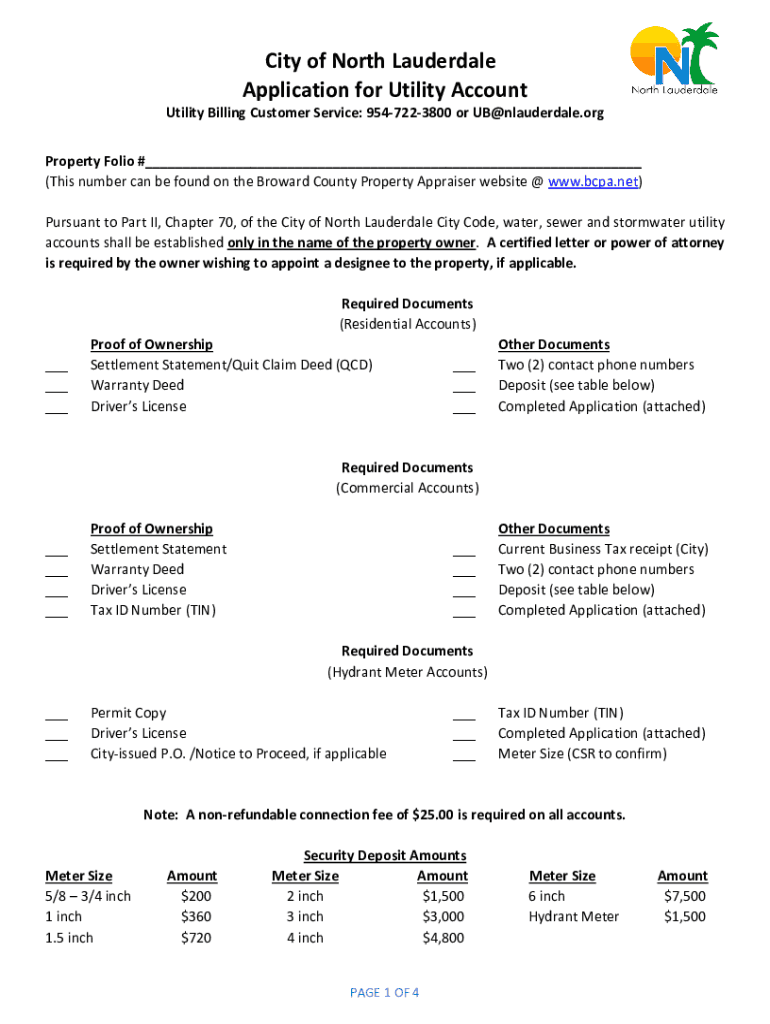 City of North Lauderdale Application for Utility Account  Form