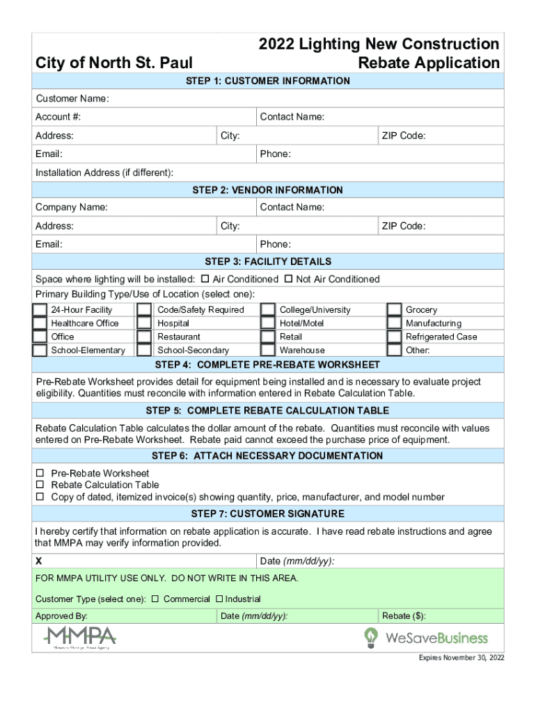 New Construction Lighting Rebate PDF Download  Form