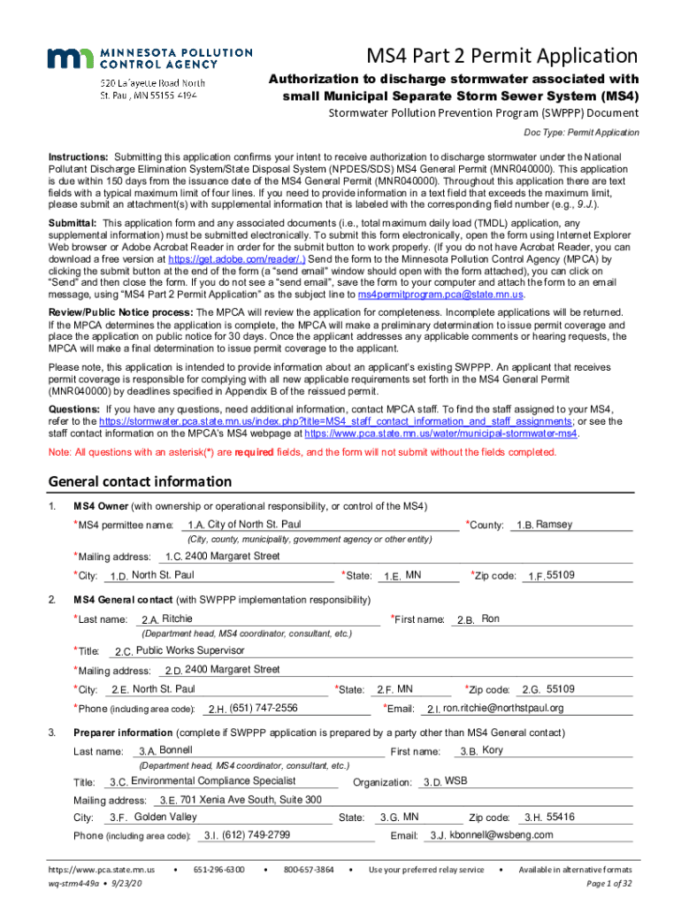 MS4 PART II APPLICATION REQUIREMENTS Minnesota  Form